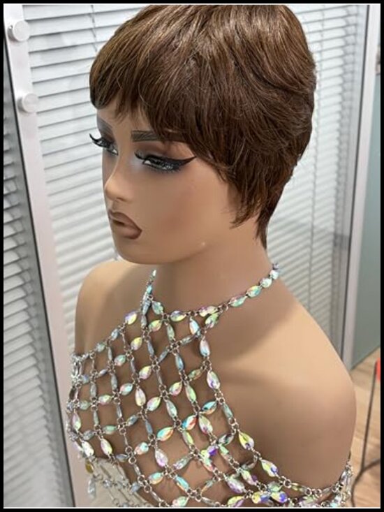 Pixie Cut Human Hair Wig with Bangs Glueless Wear and Go Full Machine Made main image 4